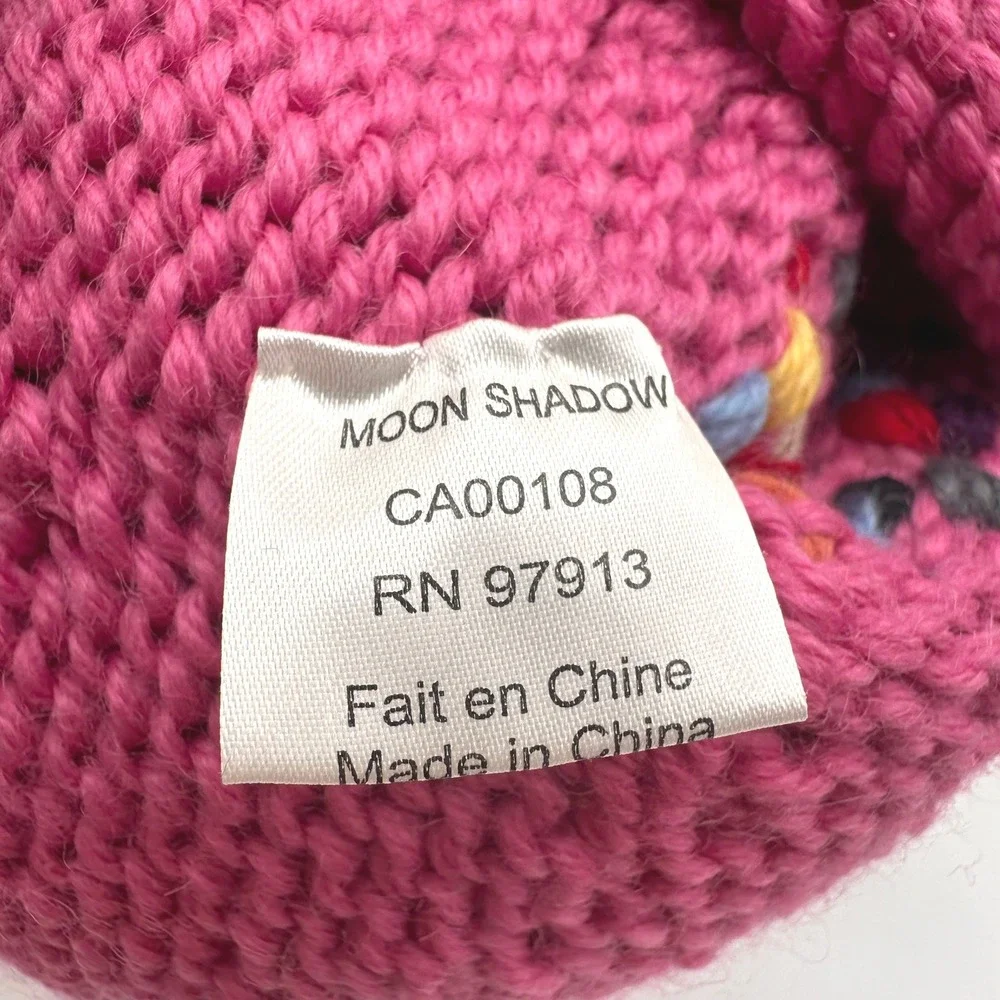 Moon Shadow Mega Pom Pom Hot Pink Rainbow Knit Beanie Multi Color Fringe Hat